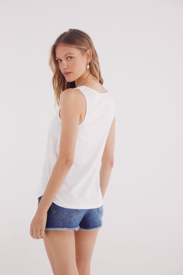 Springfield Camiseta tomara que alças com decote em crochet bege