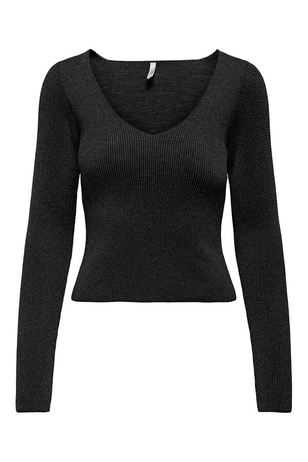Only Jersey de punto con cuello en V negro