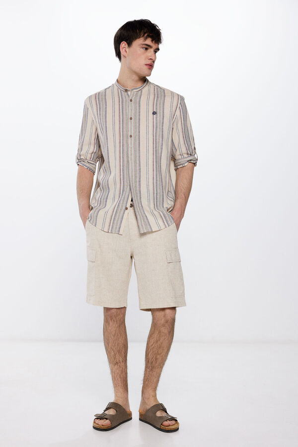 Springfield Camisa mao ligera rayas manga 3/4 con lino nude