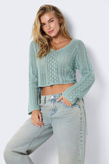 Noisy May Jersey de verano calado con cuello pico y detalle de lazo en los laterales. turquesa