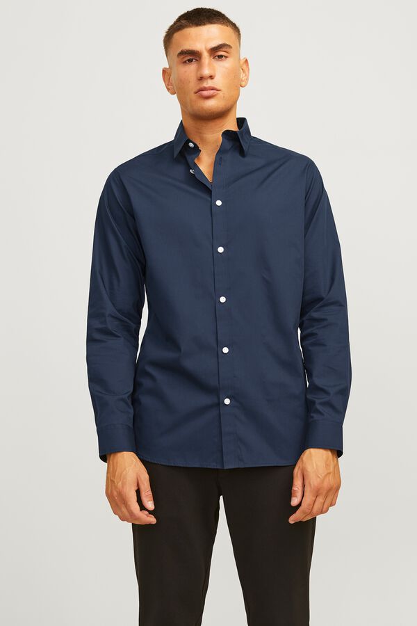 JJ REBEL Camisa slim de sarga azul