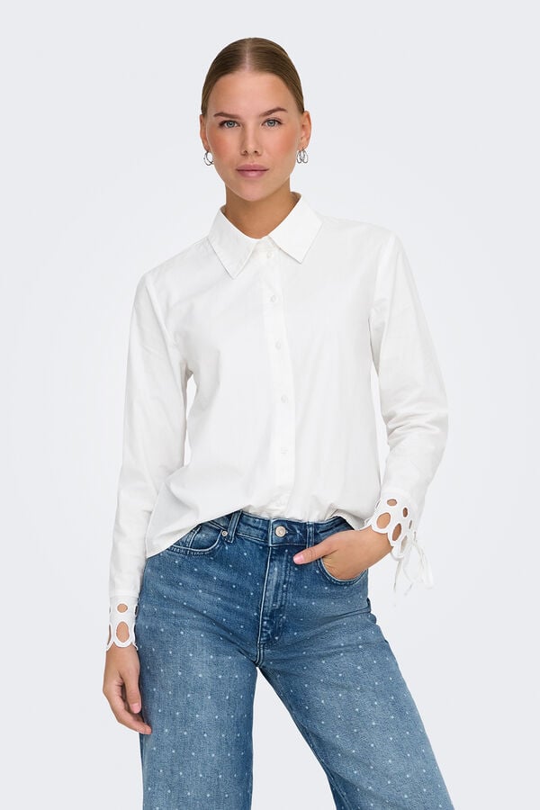 JDY Camisa de manga larga con cierre de botones frontales blanco