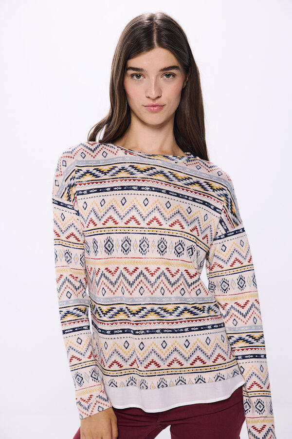 Springfield Camiseta combinada estampada cru