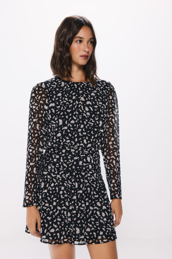 Springfield Vestido corto gasa estampado animal negro