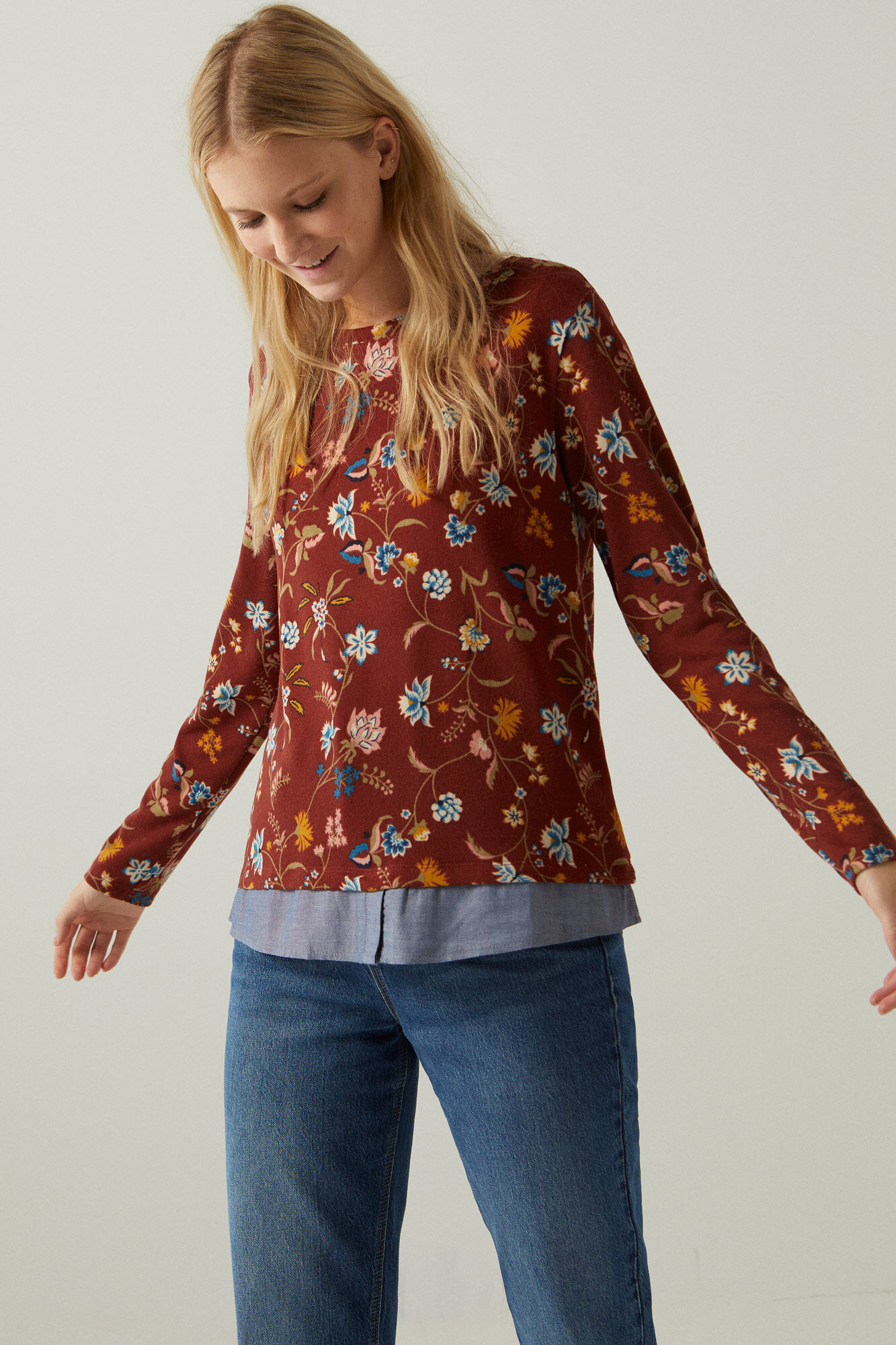 Springfield Camiseta Bimateria Estampada