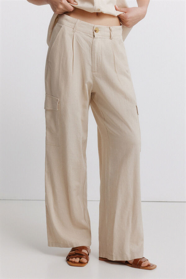 Springfield Cal&ccedil;a cargo em linho bege