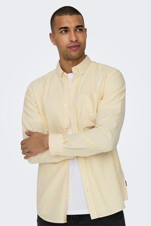 Only & Sons Camisa de manga comprida Oxford &agrave;s riscas estampado
