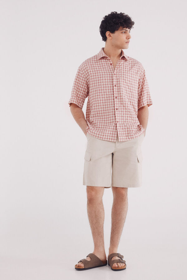 Springfield Camisa xadrez de manga manga curta seersucker vermelho