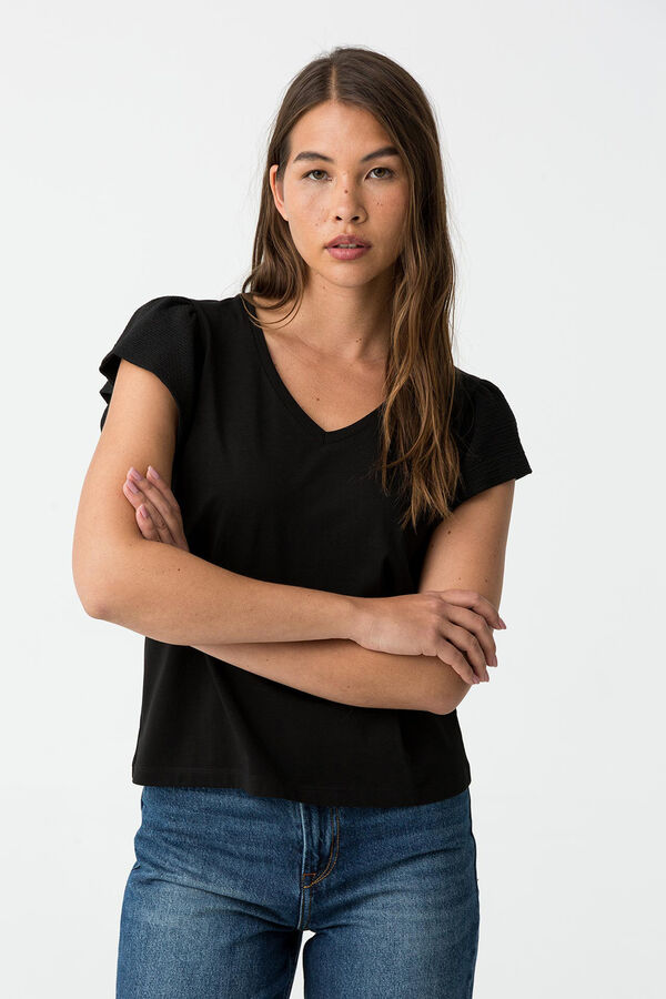 Tiffosi Camiseta con mangas arrugadas negro