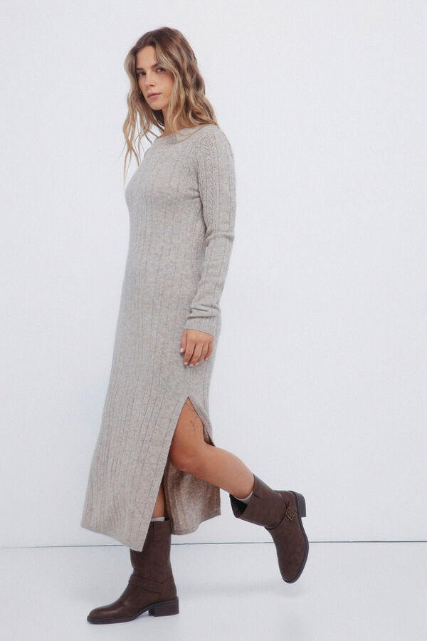 Springfield Vestido midi de malha Pointelle cinzento
