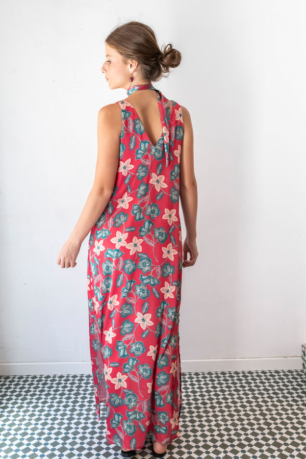 Cul Sac Vestido comprido gola em bico estampado