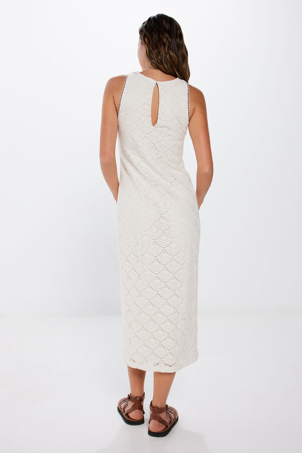 Springfield Vestido Midi Estructura Crochet beige