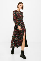 Springfield Vestido Midi Estampado Escote Abertura negro