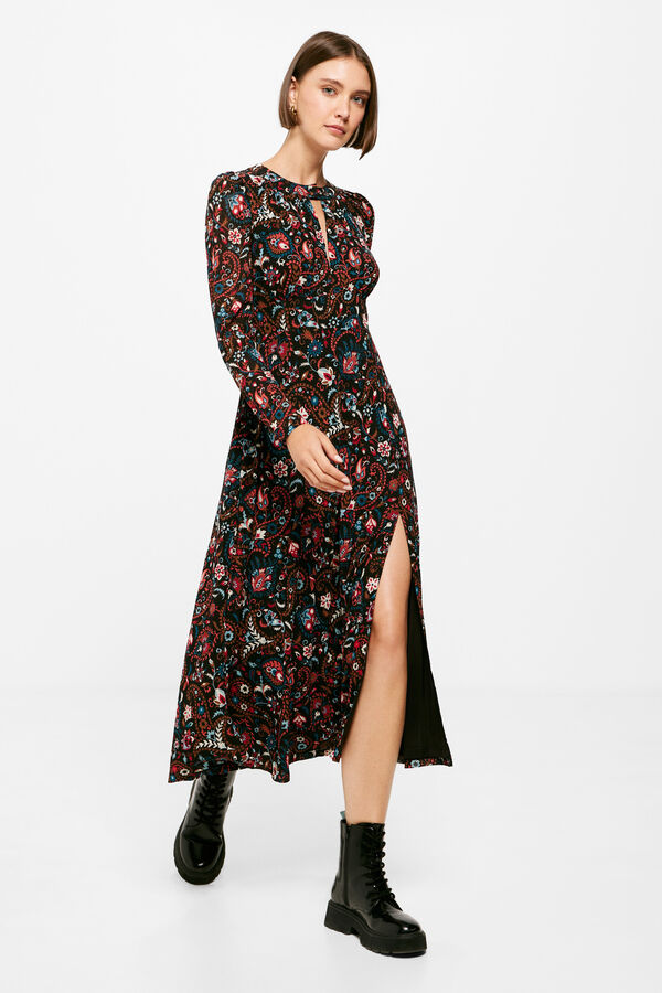 Springfield Vestido Midi Estampado Escote Abertura negro