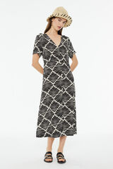 System Action Vestido midi estampado geom&eacute;trico preto