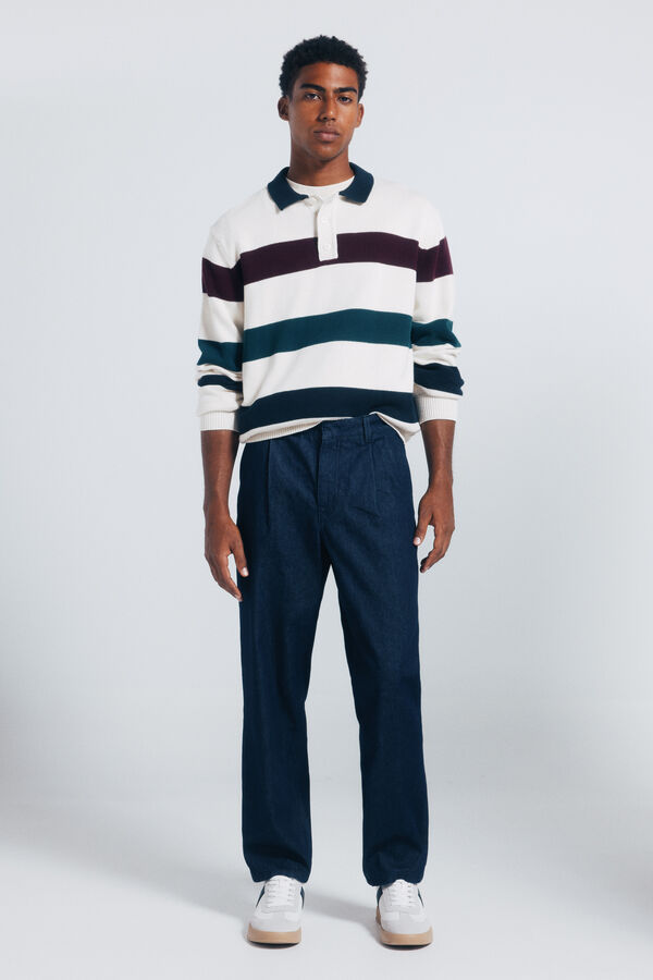 Springfield Jersey rayas cuello polo blanco