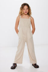 Springfield Kids Macac&atilde;o linho folhos menina camel