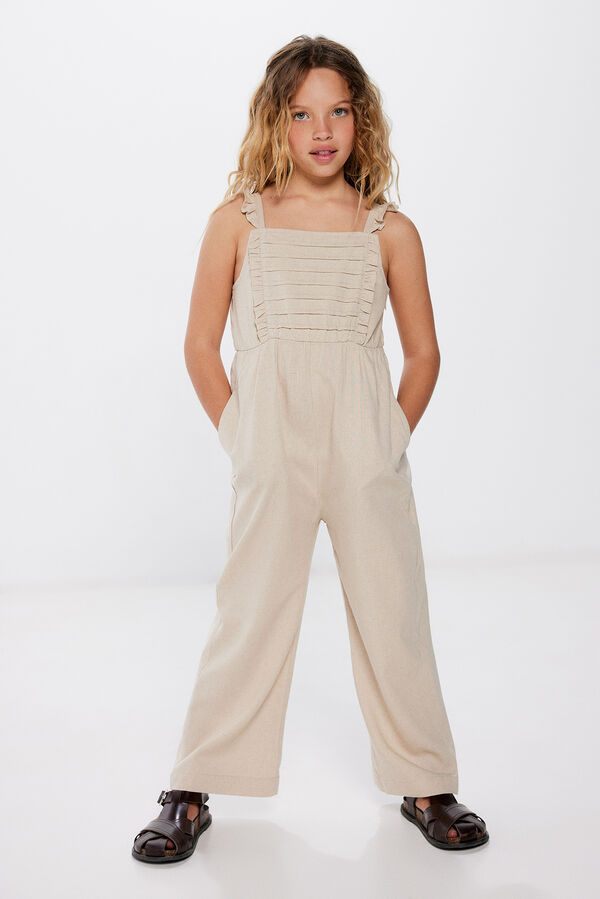 Springfield Kids Macac&atilde;o linho folhos menina camel