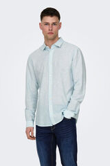 Only & Sons Camisa manga larga lino azul