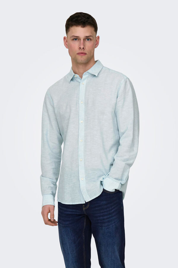 Only & Sons Camisa manga larga lino azul