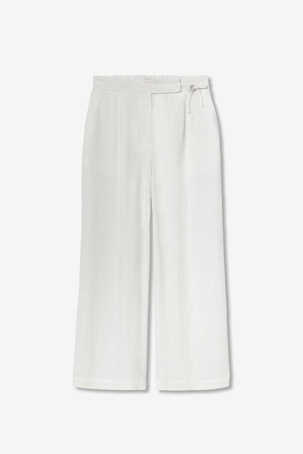 Tiffosi Pantal&oacute;n Culotte de lino de pierna ancha con lazo blanco