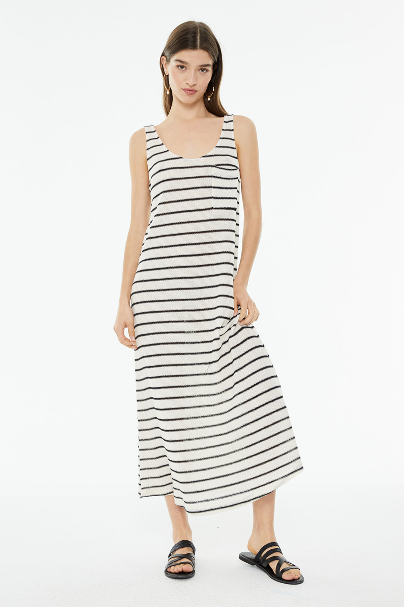 System Action Vestido midi riscas marinheiro