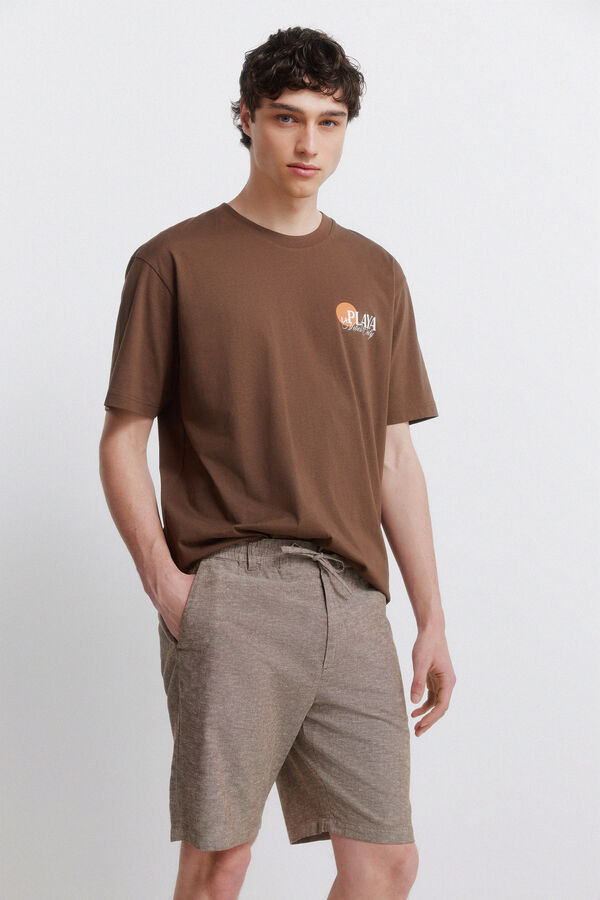 Springfield Bermuda lino comfort slim fit marr&oacute;n
