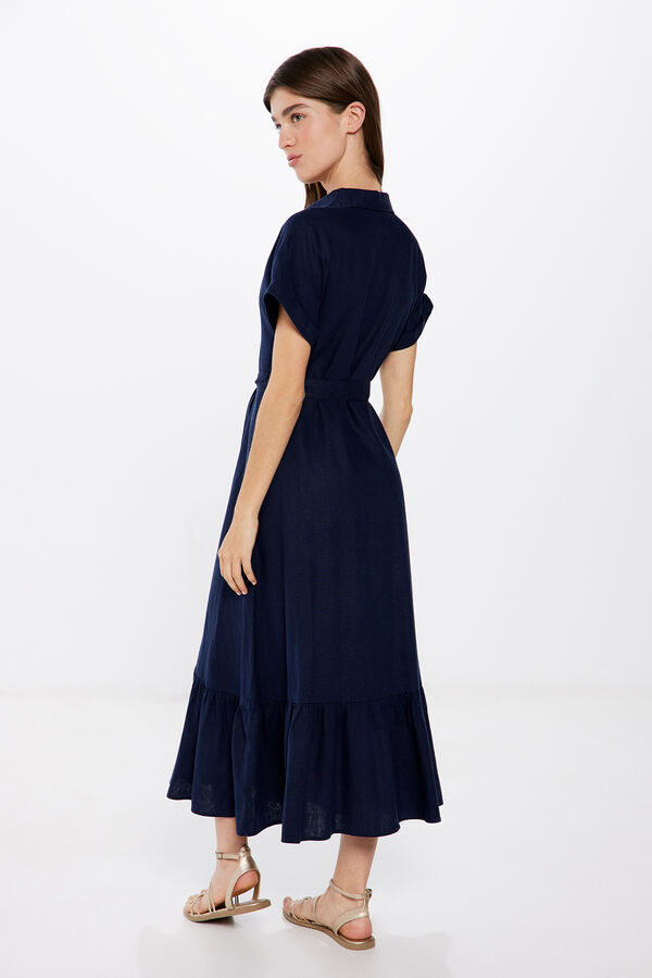 Springfield Vestido Camisero Lino azul