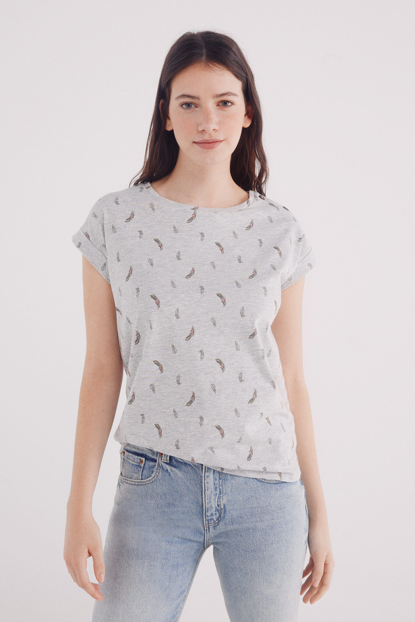 Springfield T-shirt com mangas e bot&otilde;es no ombro