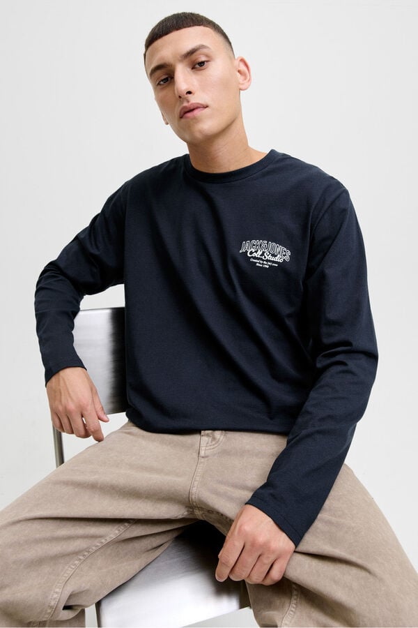 Jack & Jones T-shirt comprida com logo azul