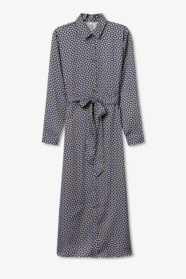 Tiffosi Vestido Camisa de Cetim com Cinto azul