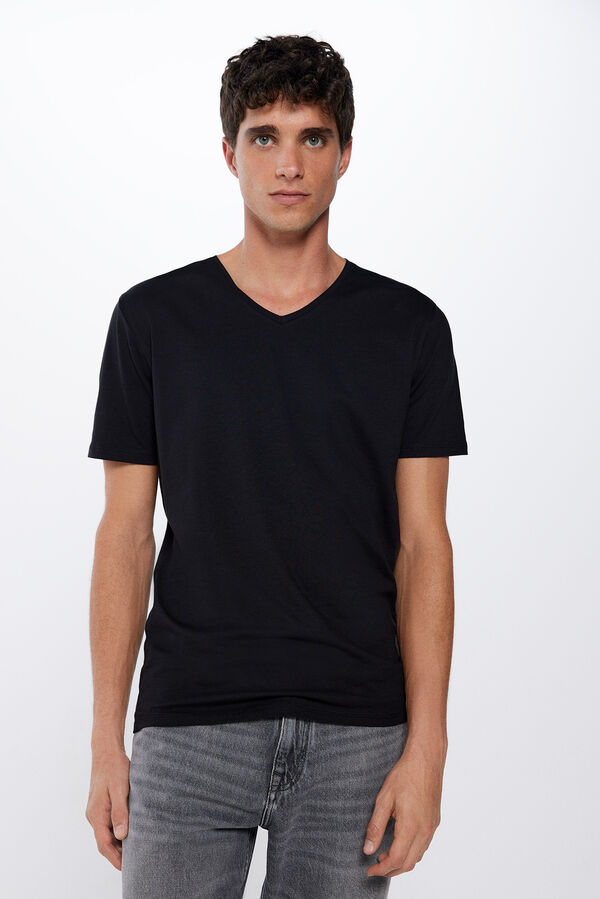 Springfield T-shirt gola em bico elastano preto