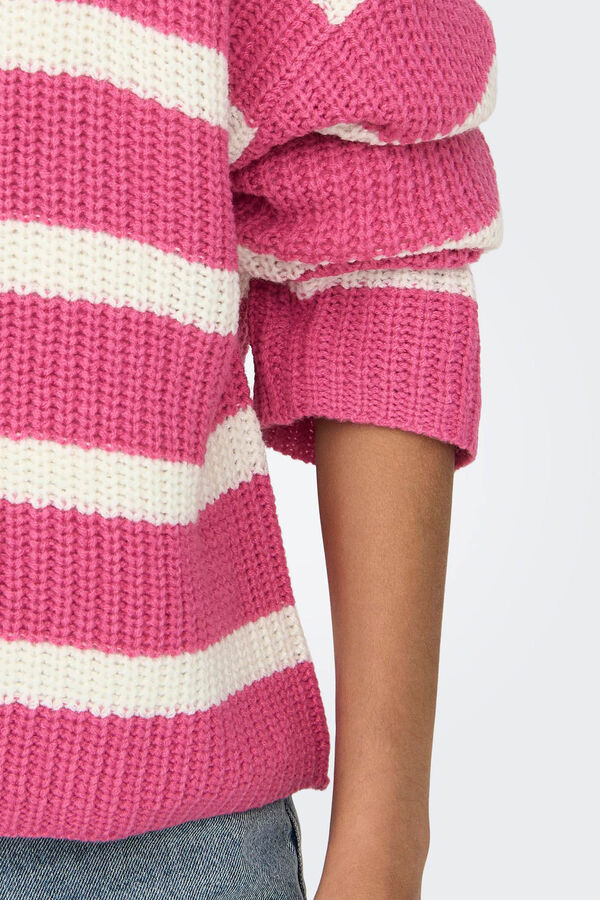 JDY Camisola de malha &agrave;s riscas rosa