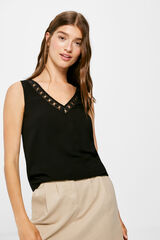 Springfield Blusa Bimateria Escote Pico Lace negro