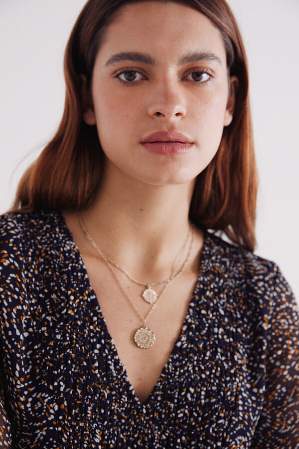 Springfield Vestido curto estampado emborrachado com decote azul