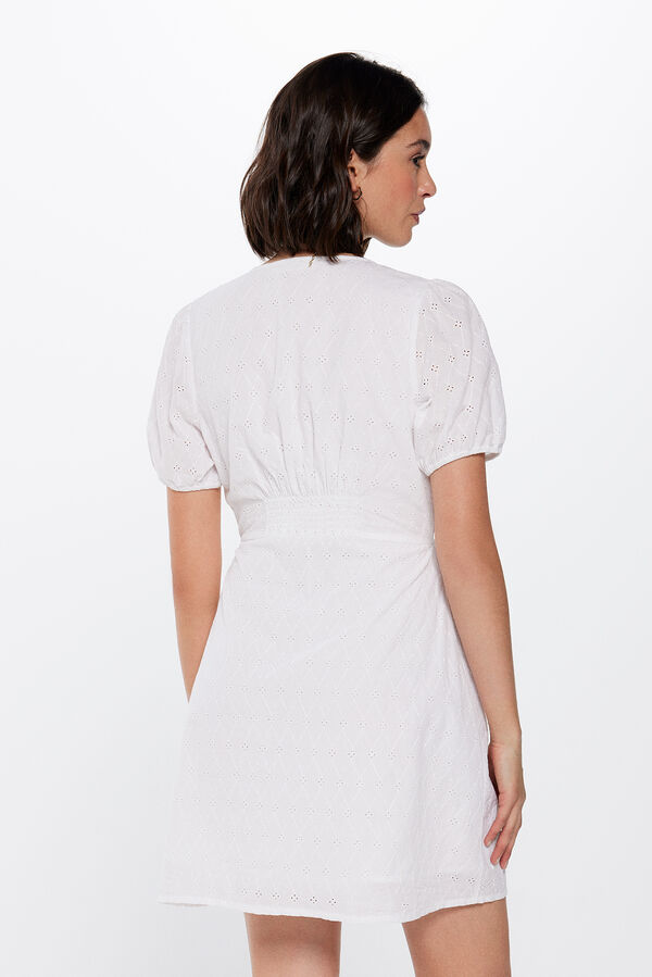 Springfield Vestido Corto Bordados Schiffly blanco