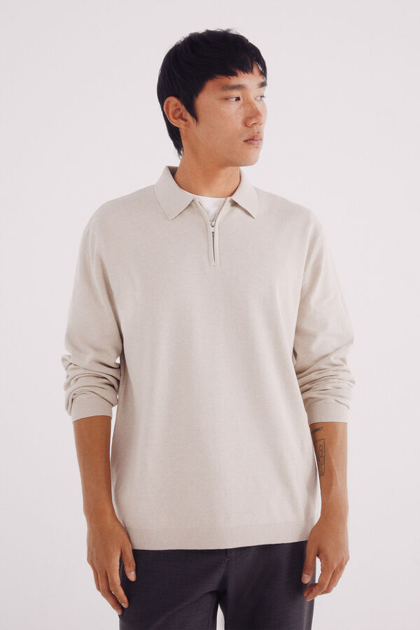 Springfield Su&eacute;ter gola polo com fecho-&eacute;clair cru