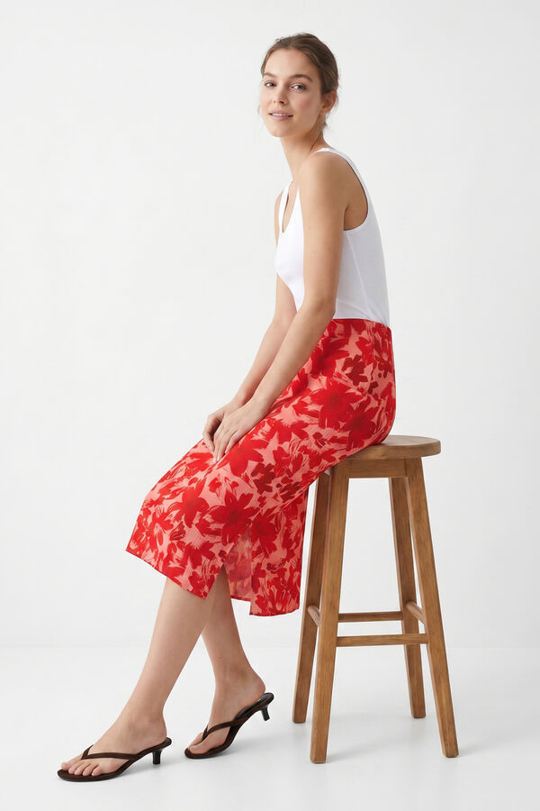 Pieces Falda midi estampada rojo