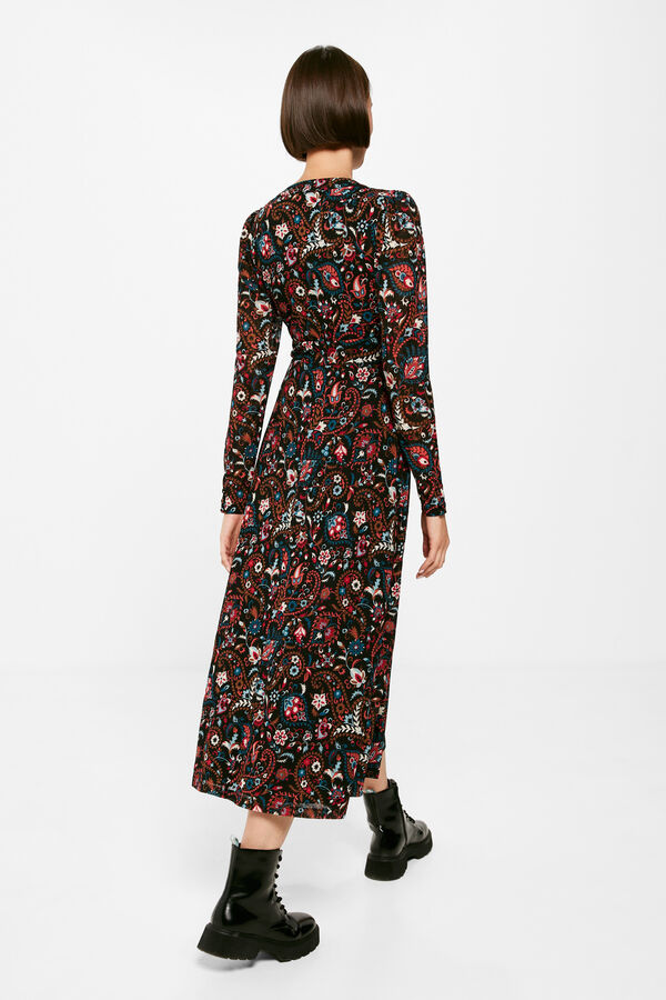 Springfield Vestido Midi Estampado Escote Abertura negro