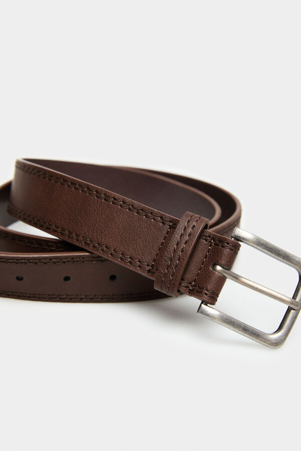Springfield Cintur&oacute;n efecto piel pespuntes marr&oacute;n