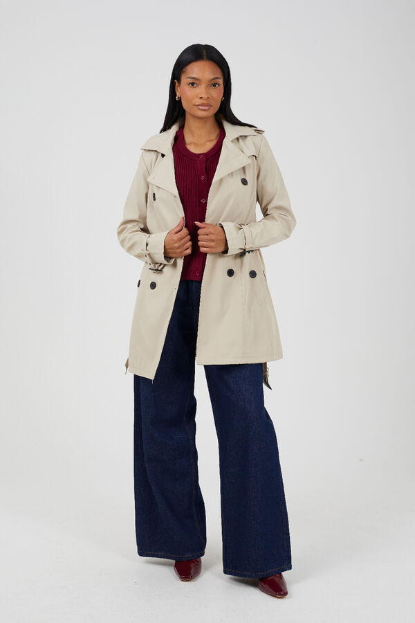 Brave Soul Gabardina con cintur&oacute;n y botones beige