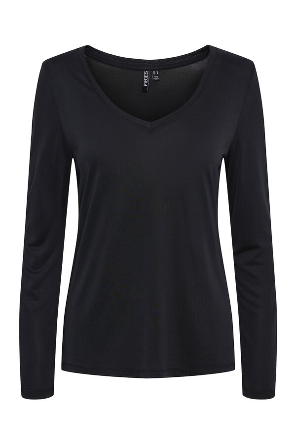 Pieces Camiseta de modal de manga larga negro