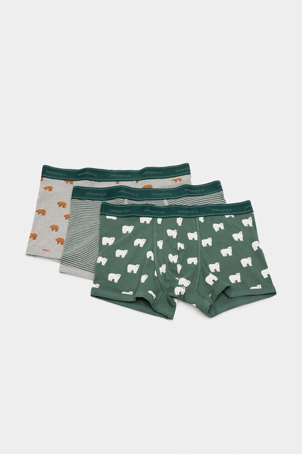 Springfield Pack de 3 boxers com estampado de urso verde