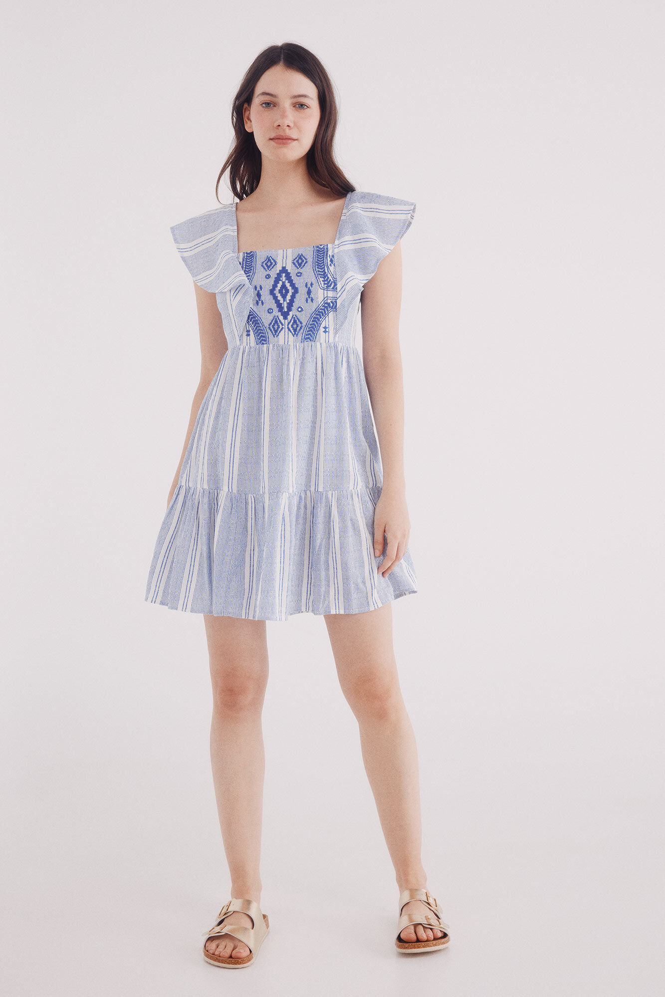 Springfield Vestido curto riscas estilo boho