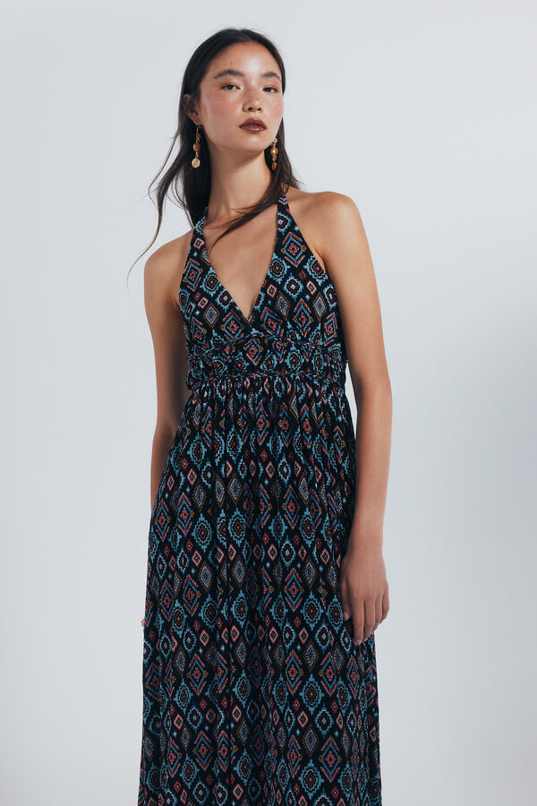 Springfield Vestido midi escote halter estampado geométrico negro