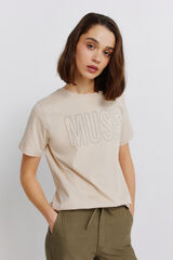 Springfield T-shirt manga curta com tachas bege