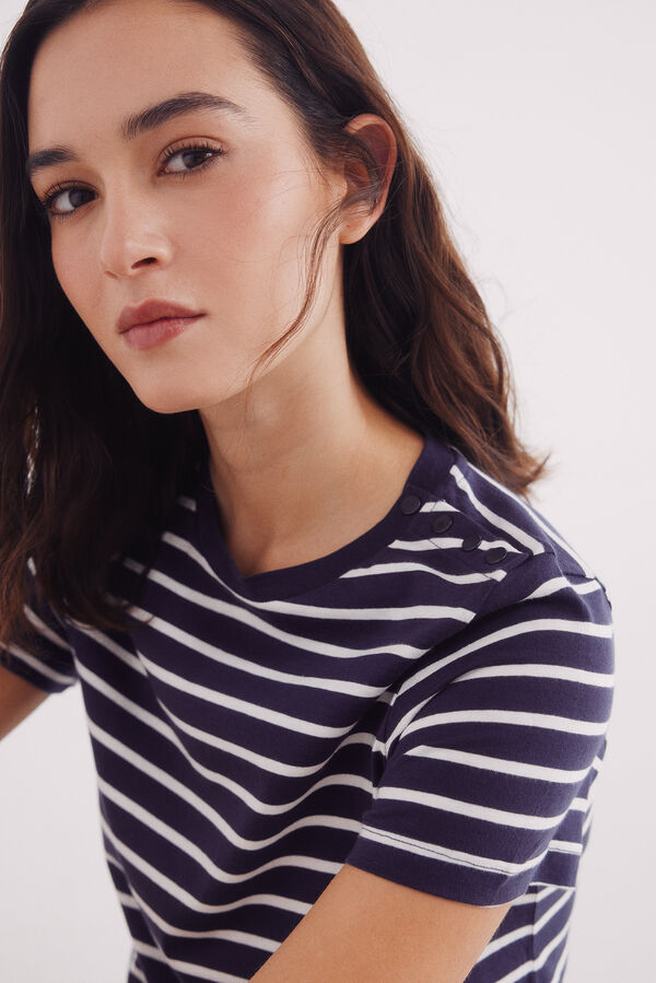 Springfield T-shirt de algod&atilde;o com bot&otilde;es nos ombros azul