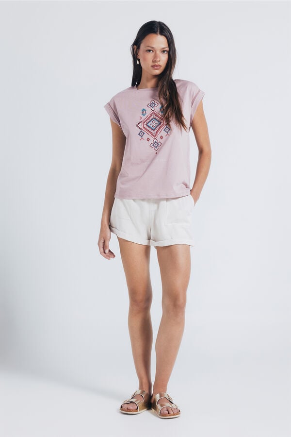 Springfield Camiseta gráfica étnica mangas lace rosa