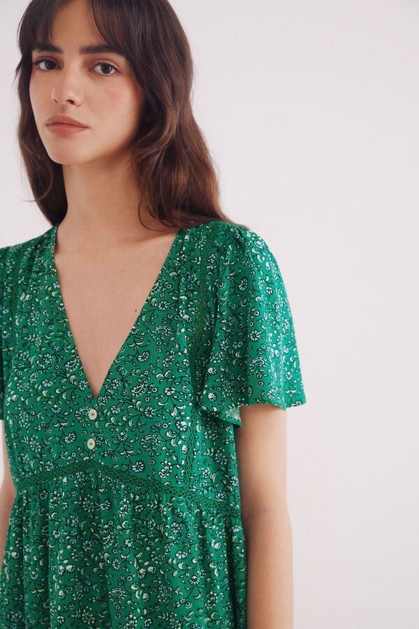 Springfield Vestido curto de renda estampado verde