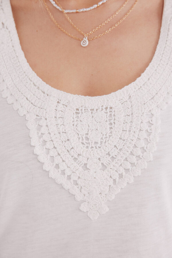 Springfield Camiseta tomara que alças com decote em crochet bege